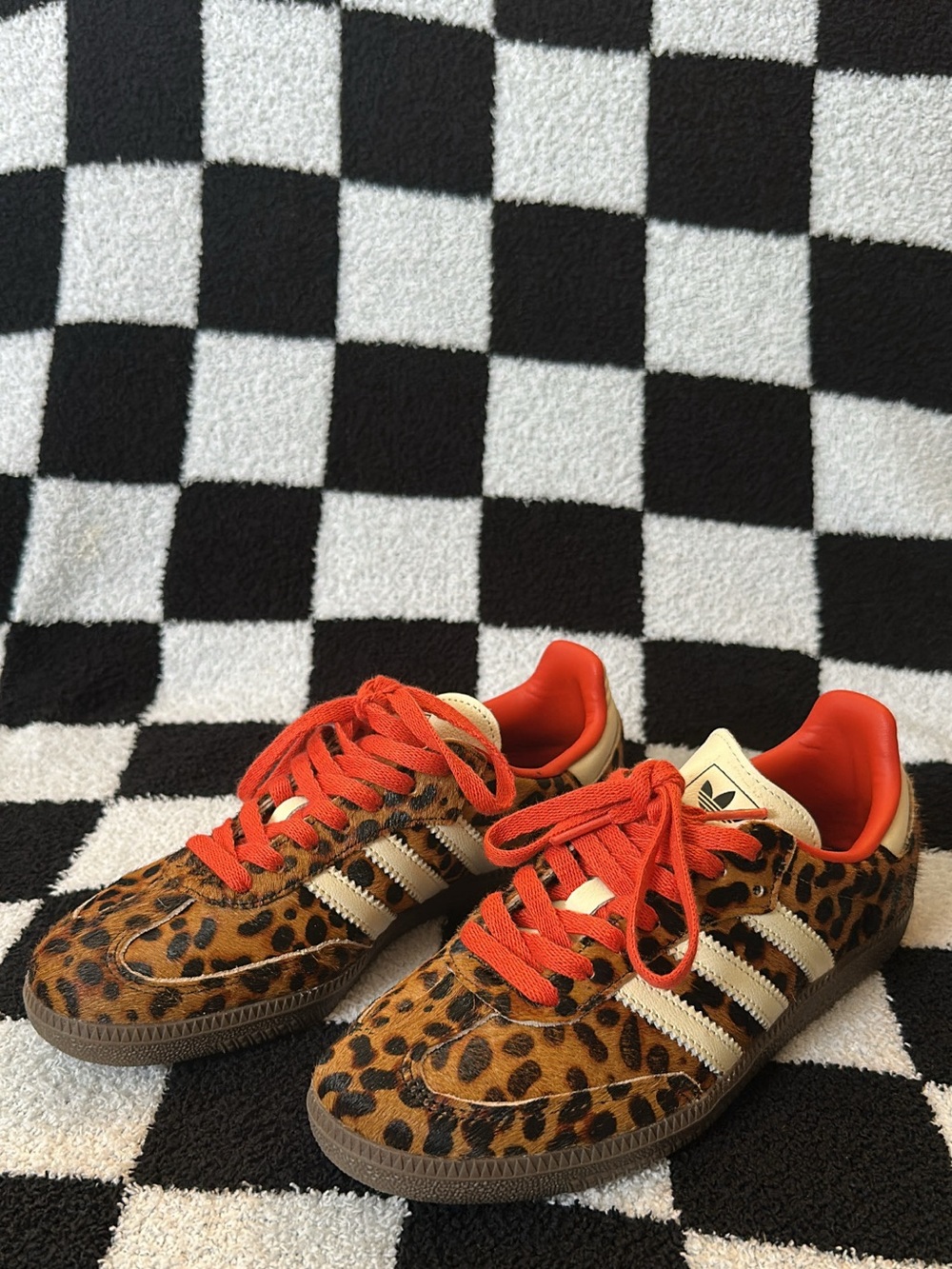 adidas Leopard Print Sneakers with Orange Laces